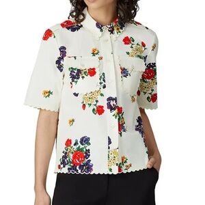 Tory Burch Floral Button Down Blouse with Scallop Trim